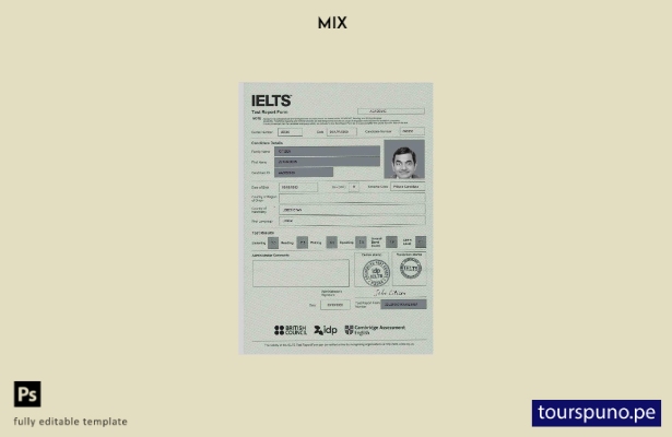 Plantilla de certificado de formulario de informe de prueba IELTS listo para imp